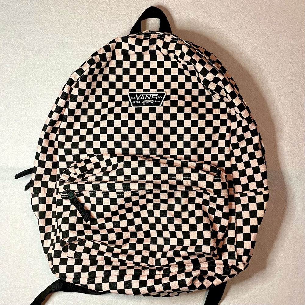 Vans Pink And Black Checkered Backpack With Laptop Sleeve + Comfy Padded Straps